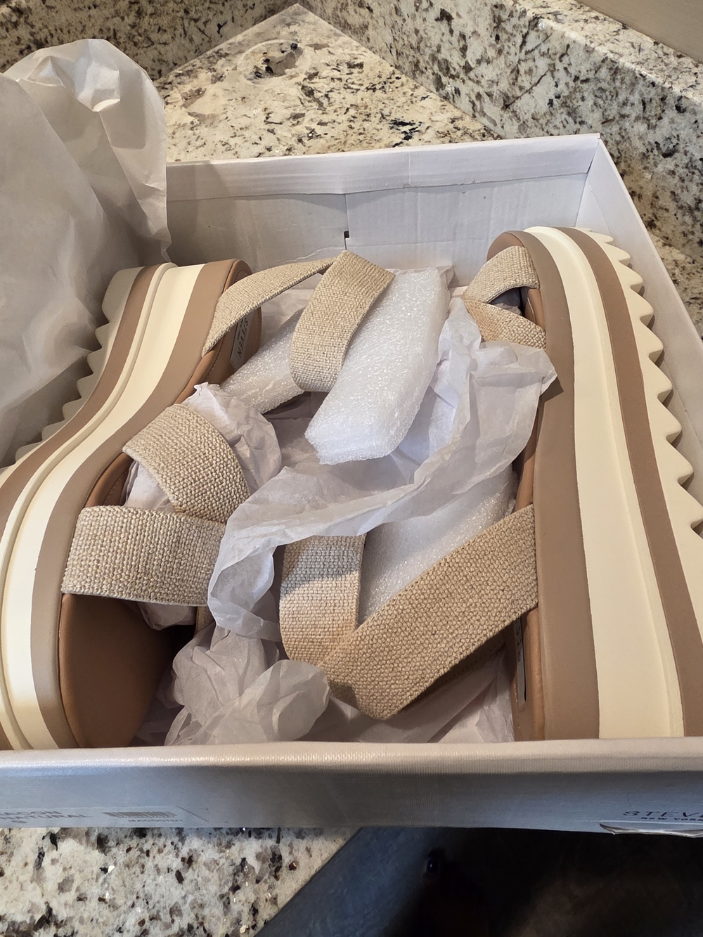 Woven Strap Platform Espadrille Sandals - Beige Steven New York